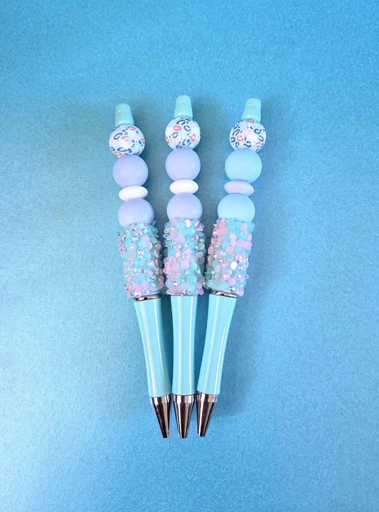 Blue and pink leopard print beads