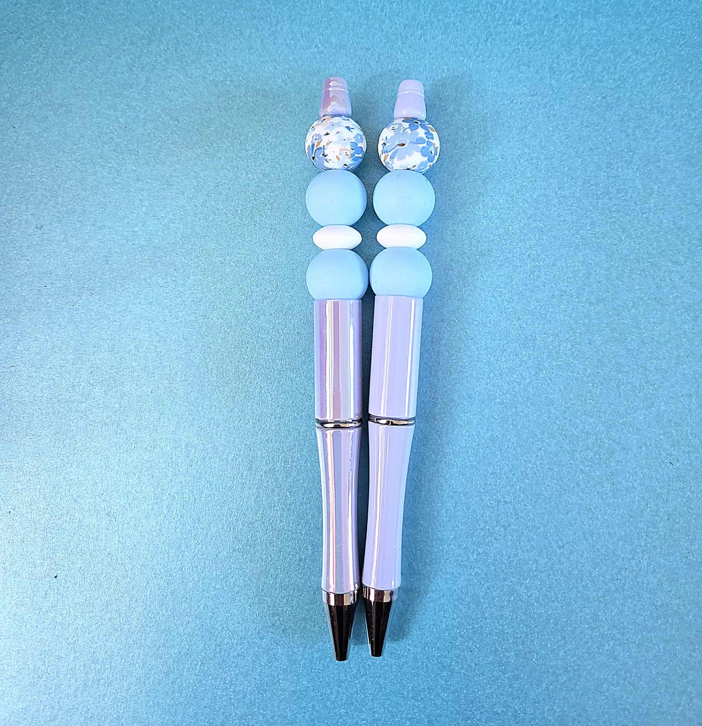 Blue floral printed bead pens