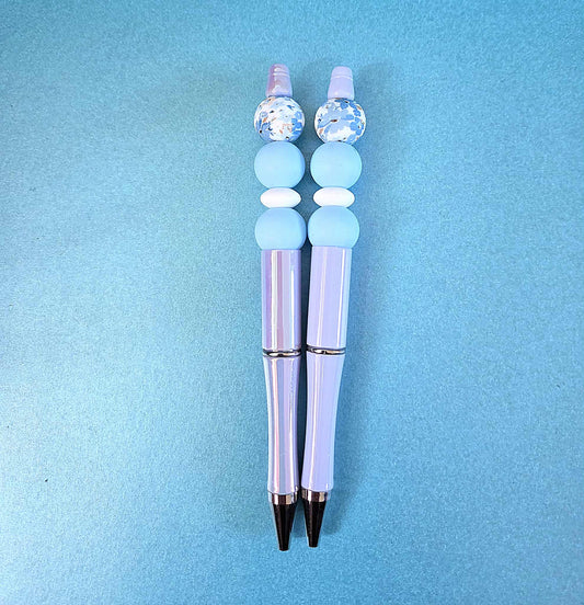 Blue floral printed bead pens