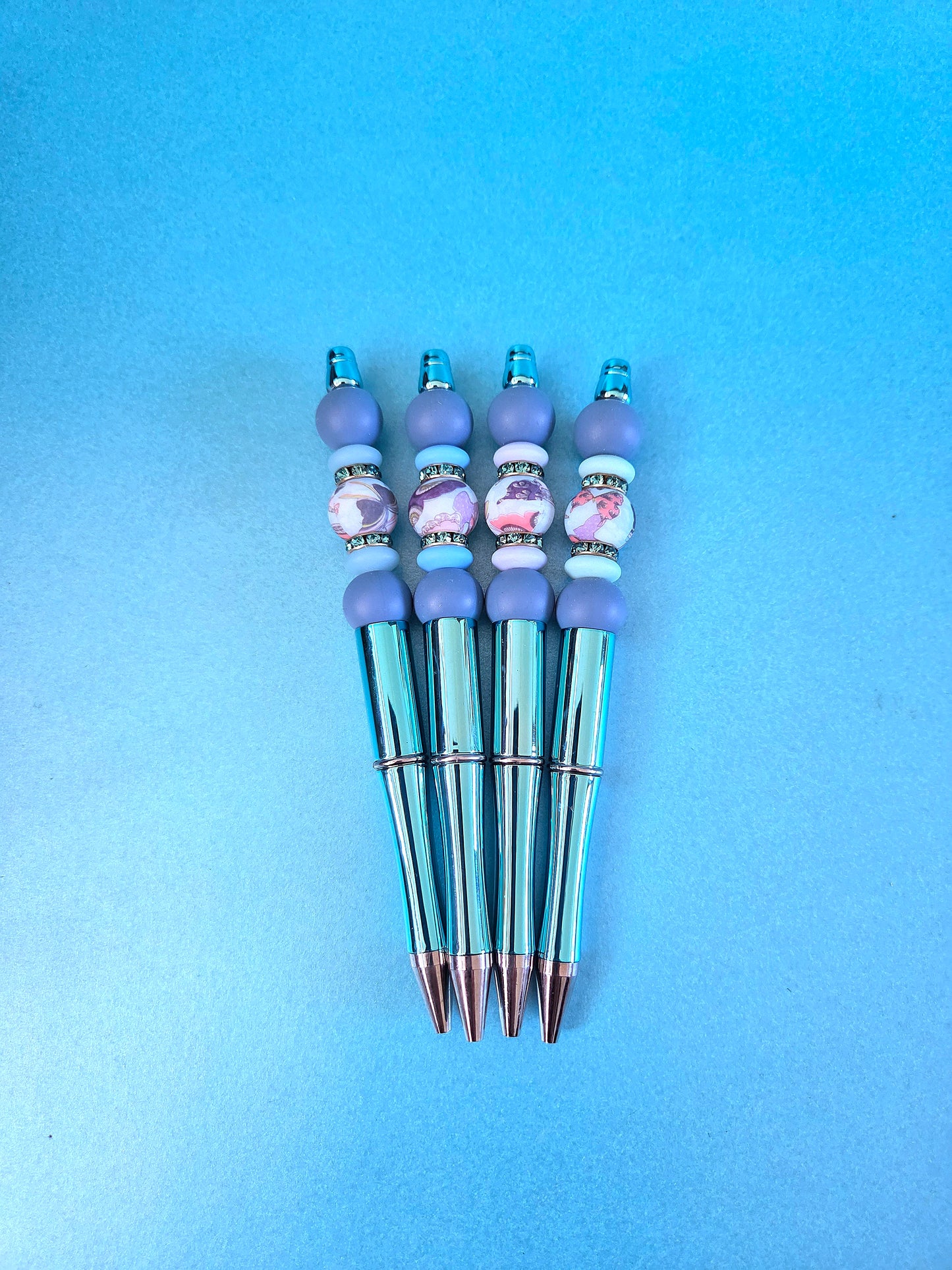 Blue butterfly printed beaded pens
