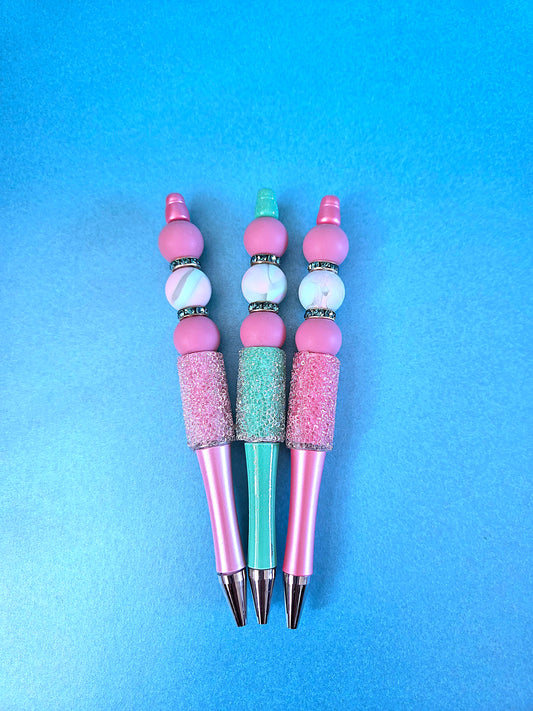 Marble printed beaded pens