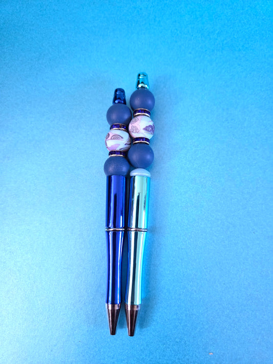 Blue butterfly printed beaded pens